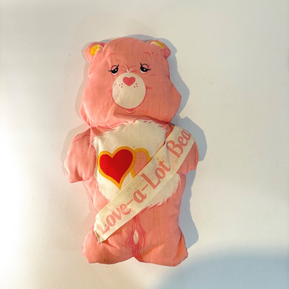 Vintage Care Bears Love-a-Lot Bear Pink Fabric Plush Pillow Doll 1980s 12 Inch